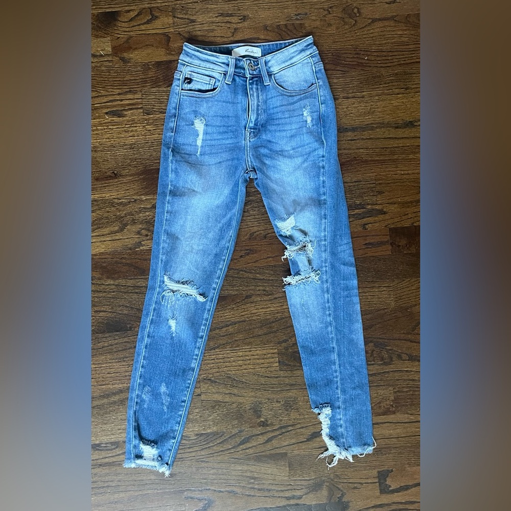 Kancan Wesley High Rise Distressed Skinny Jeans in Medium Blue Size 1/24